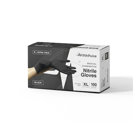 Fifthpulse FMN1004, Disposable Gloves, 4.5 mil Palm, Nitrile, Powder-Free, XL, 100 PK, Black FP-N-100-XL-BLK-4.5